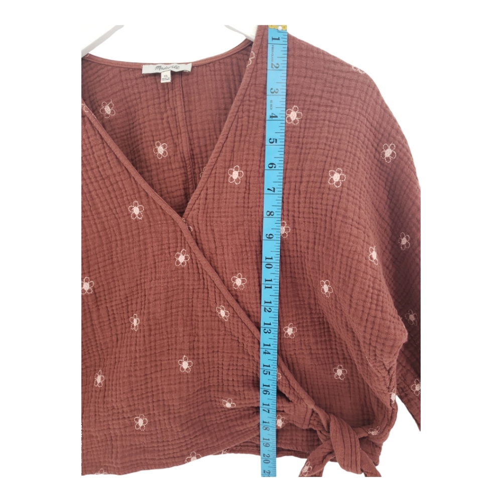 Madewell Lightspun Maira Wrap Top XL Floral Embroidery Cropped Long Sleeve - Picture 7 of 11